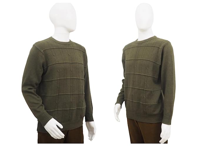 Oscar de la Renta Men Khaki Green Textured Jumper Size XL Cotton Acrylic  ref.208798