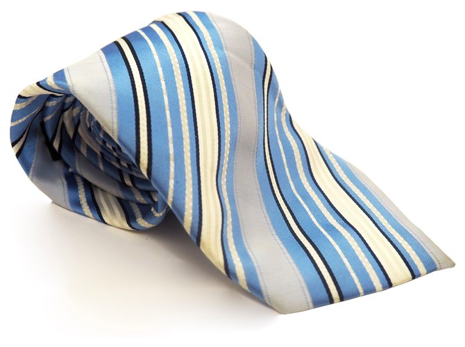 Cravate en soie à rayures Giorgio Armani Bleu Bleu Marine Bleu clair Bleu foncé  ref.208836