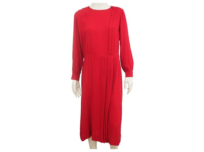 Constance Vintage Hermes Hermès Pure Silk Midi Kleid Größe 38 - 40 US Rot