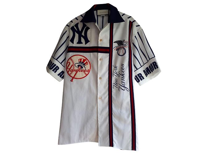 Camicia Gucci NY Yankees Patch in cotone bianca Bianco
