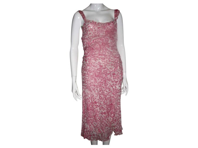 Diane Von Furstenberg DvF Vintage W.. Hollywood Seidenkleid Pink Weiß  ref.209116