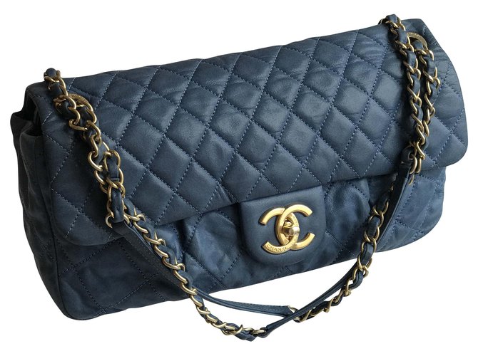 Classique Chanel Sac à rabat Timeless Limited Cuir Bleu Bleu clair Bleu foncé  ref.209135