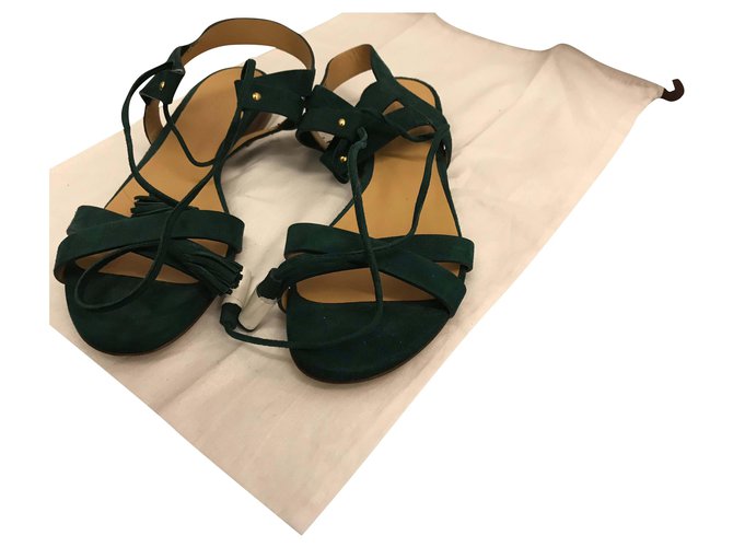 SéZane Flat green suede leather tie sandal Dark green  ref.209139
