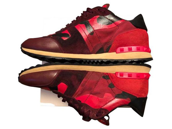 Valentino sneakers Cuir Daim Noir Rouge  ref.209215