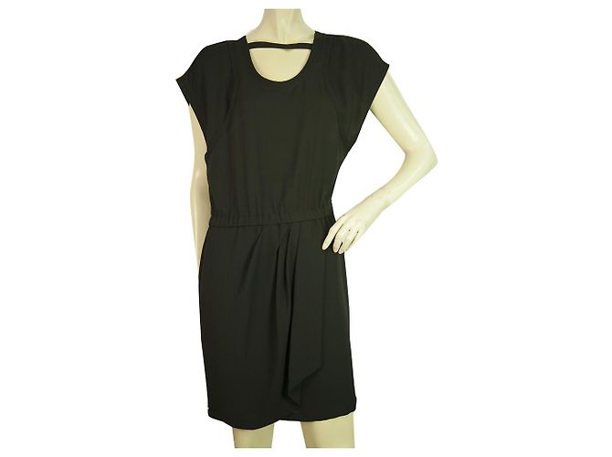 IRO Black Sanyia Cap Sleeves Polyester Jersey Mini Dress size 36
