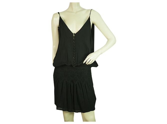 Magali Pascal Black Spaghetti Straps Open Back Sleeveless Sexy Mini Dress size M