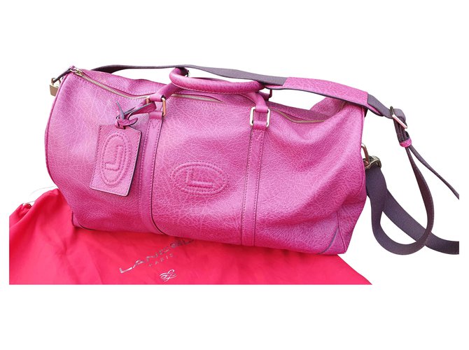 Lancel Wochenend- / Reisetasche Pink Fuschia Leder Tuch  ref.267464