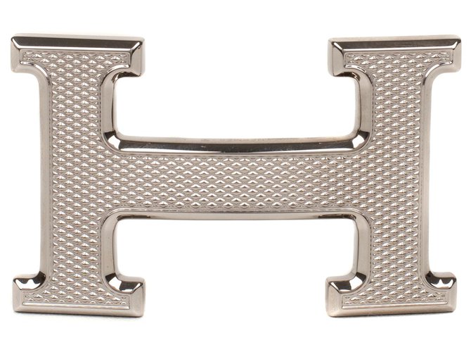 Boucle de ceinture Hermès Guillochée en métal argenté 37mm Acier  ref.209325