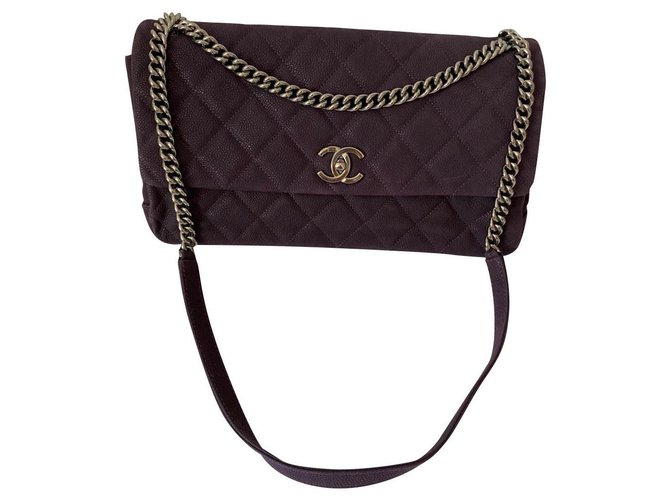 Timeless Chanel Roxo Couro  ref.209385