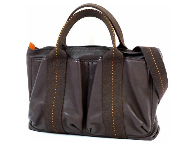 Hermès HERMES Caravan Horizontal PM unisex handbag brown Leather Cloth  ref.209522