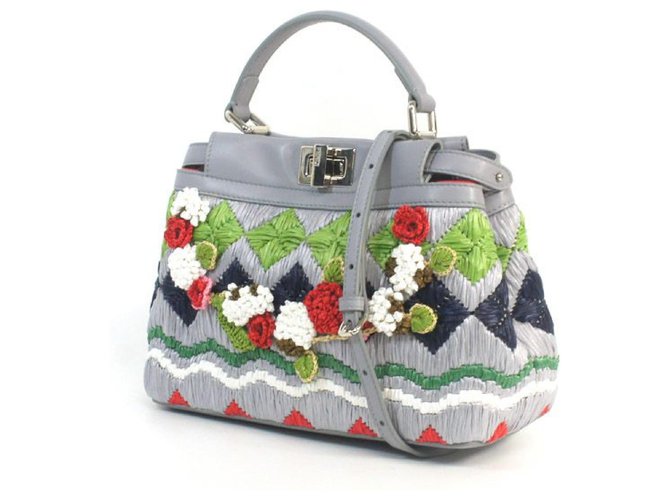 FENDI Satchel PEEKABOO Embroidered handbag Leather  ref.209633