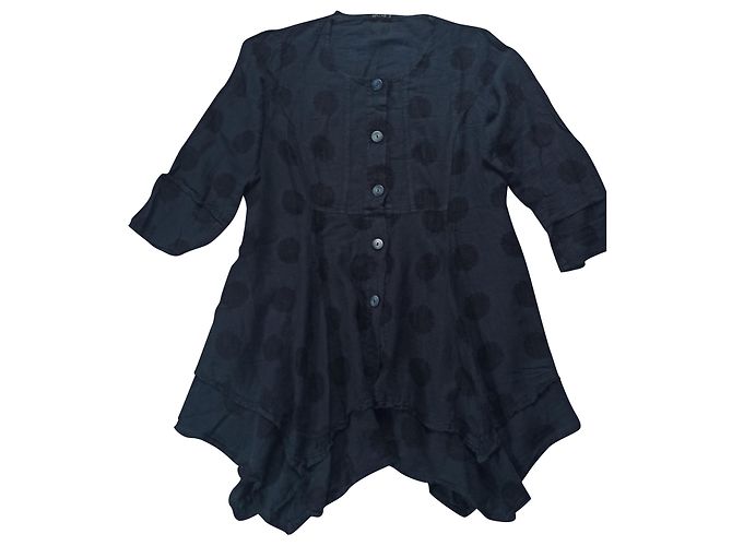 Autre Marque Vestido asimétrico GRIZAS de algodón y lino azul XL Azul marino
