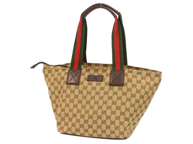 Gucci GG Canvas Shelly Line Damen Einkaufstasche 131230 Beige Leder  ref.209710