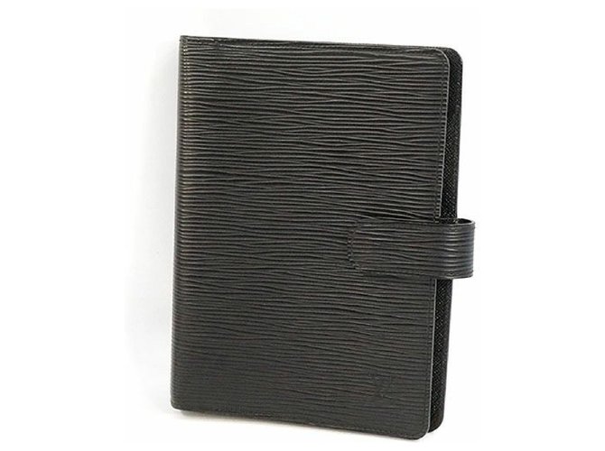 LOUIS VUITTON Agenda MM cubierta de cuaderno de hardware plateado R20202 Noir Negro Cuero  ref.209716