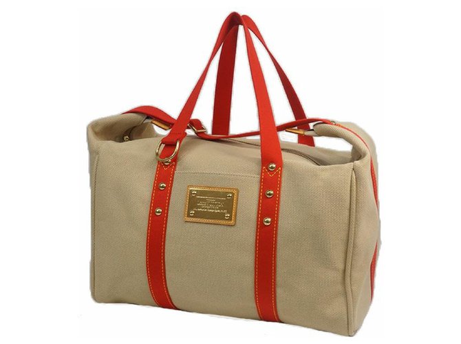 Louis Vuitton Antigua sac Weekend Womens Boston bag M40029 beige x red Cloth  ref.209772