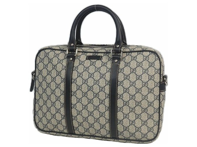 GUCCI business bag GG plus Mens briefcase 322287 beige x Navy Navy blue  Leather  - Joli Closet
