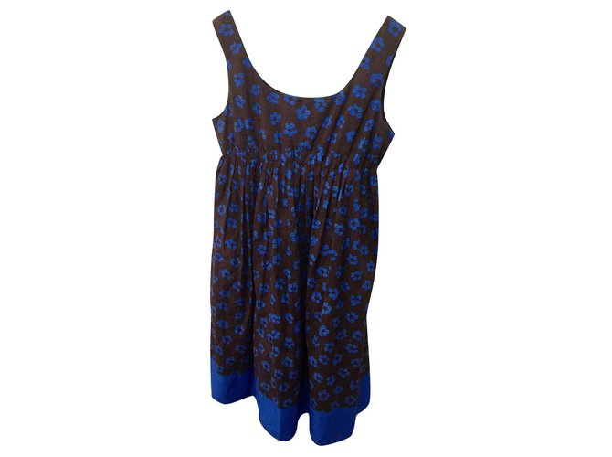Toast empire dress with floral pattern Brown Blue Cotton  ref.209892