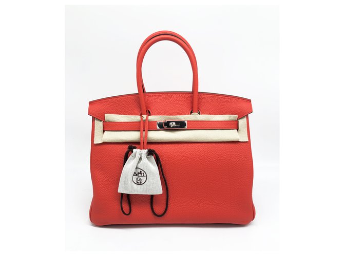 Hermès Birkin 35 cm rote Kapuzinerkresse Leder  ref.209897