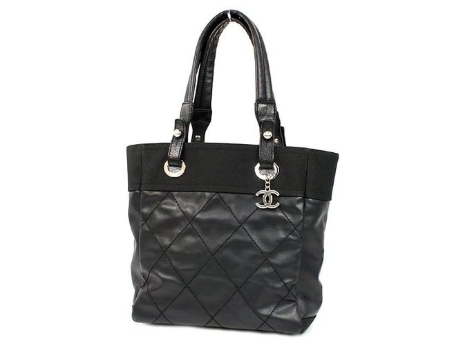CHANEL Paris Biarritz tote PM Womens tote bag A34208 black x silver hardware Leather  ref.210034