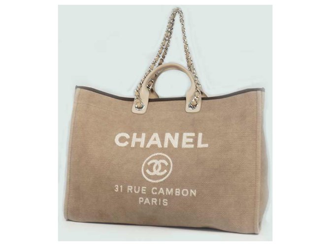 Chanel Deauville 2WAY bolsa de ombro com corrente para mulher A66941 hardware bege x prata Hardware prateado Couro Lona  ref.210046