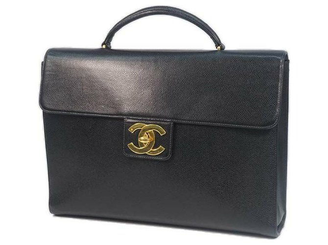Porte-documents CHANEL sac d'affaires pour femmes noir x matériel or Bijouterie dorée  ref.210047