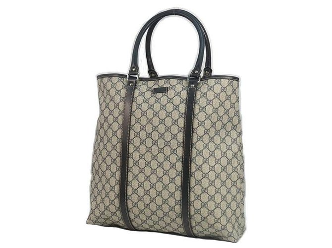 Gucci unisex tote bag 223668 beige x black Leather  ref.210058