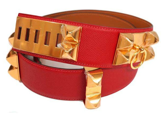 Hermès HERMES Collier de Chien Mens belt red x gold hardware Leather  ref.210062
