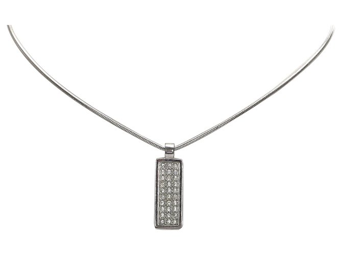 Dior White Stone Pendant Necklace Silvery Metal  ref.210259