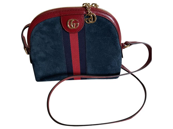 Gucci "OPHIDIA" handbag in blue suede. Leather  ref.210361