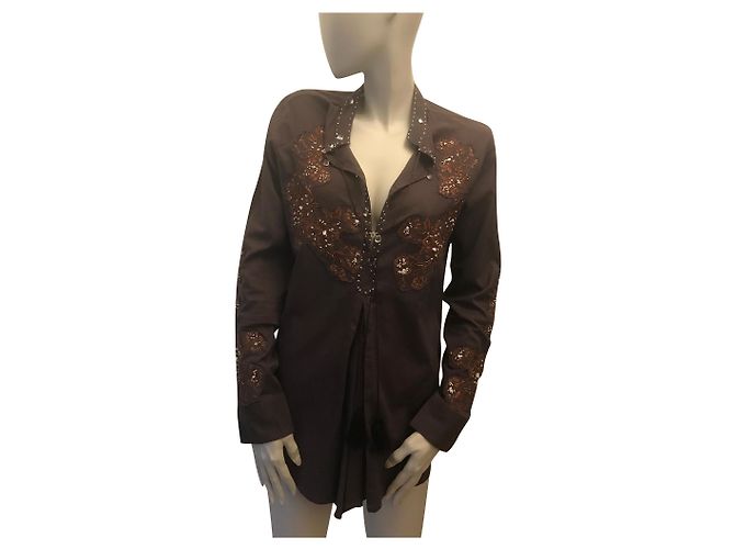 Roberto Cavalli Tunica marrone con perline