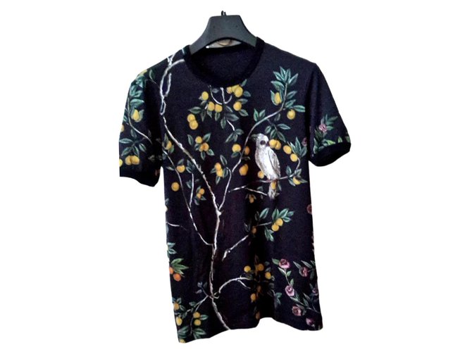 Dolce & Gabbana Lemons and macaw, oranges and bird of paradise... Black Cotton  ref.210407