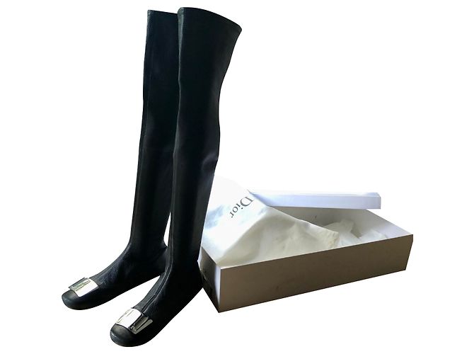 Dior 61 Cuissarde Botas altas de cuero negro