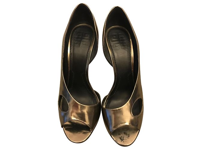 Givenchy Bronze Leather Open Toe Pumps