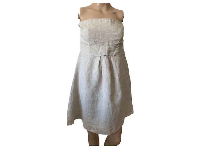 Autre Marque Vestido de lino beige talla 38