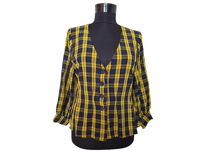 Top Envii in viscosa blu e giallo Multicolore