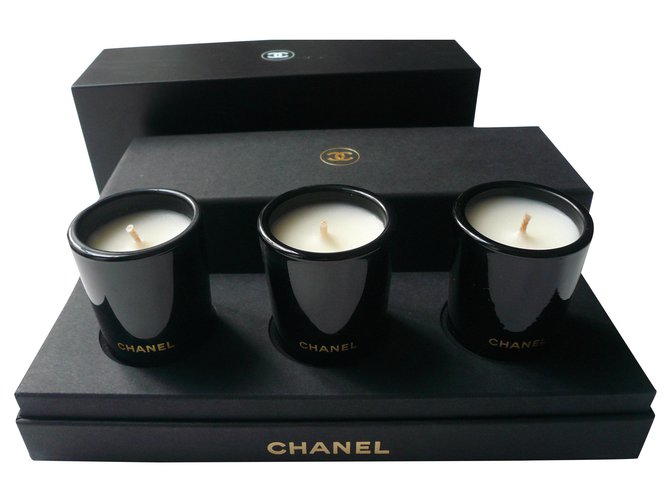 MISC CHANEL - LOT OF 3 PERFUMED CANDLES WITH CHEST Black Glass  ref.210540