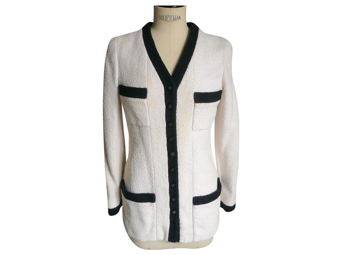 CHANEL BOUTIQUE Weiße und schwarze Tweedjacke aus Baumwolle T.36  ref.210565