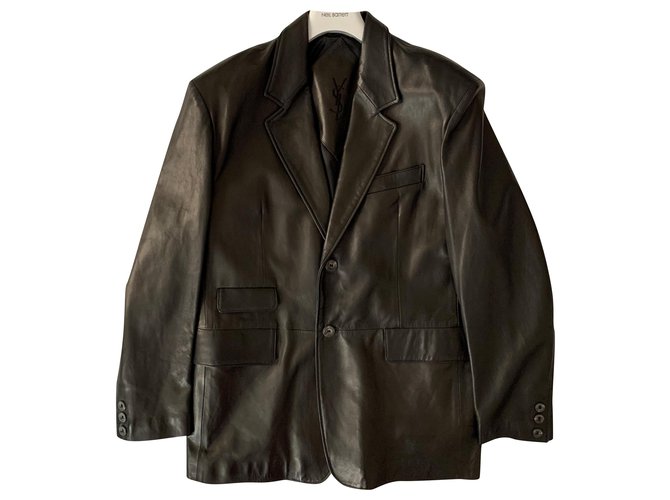 Yves Saint Laurent Giacca blazer vintage in pelle di agnello nera Nero Agnello Pelle  ref.210568