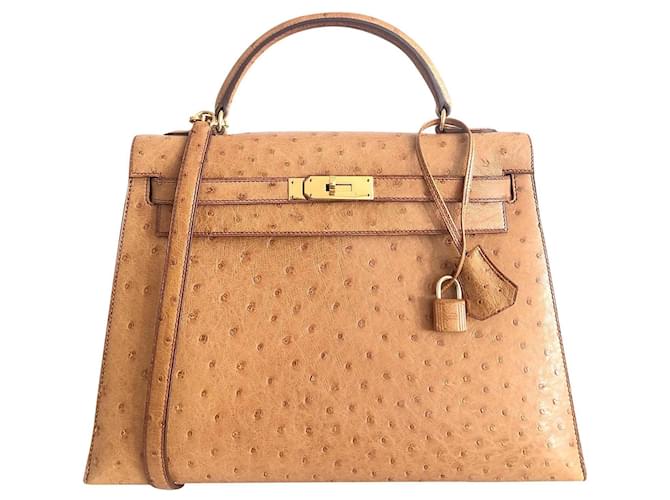 Hermès hermes kelly 32 in Ostrich Gold Light brown Exotic leather  ref.210592