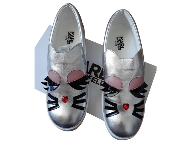 Karl Lagerfeld Choupette Lagerfeld shoes Silvery Leather  ref.210594