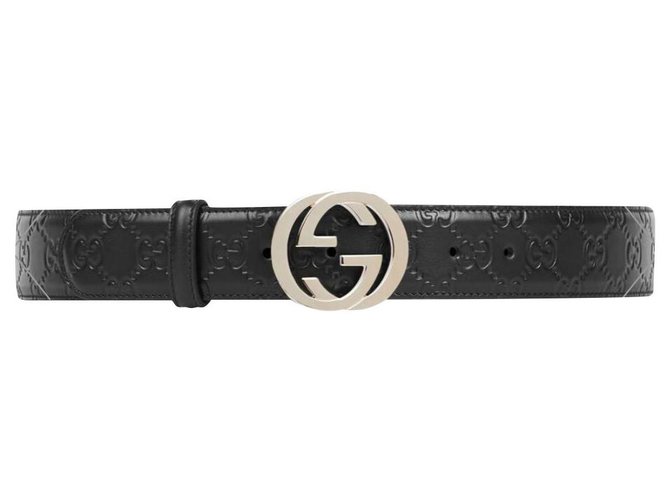 Gucci Signature Ledergürtel mit GG-Schnalle Schwarz Kunstleder  ref.210836