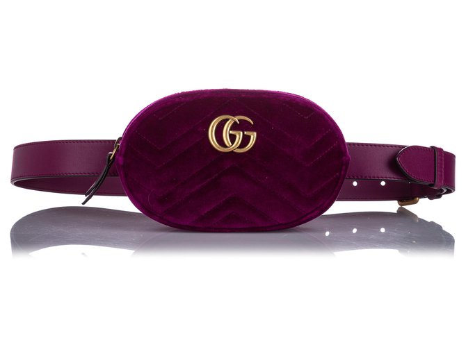 Gucci Pink GG Marmont Velvet Belt Bag Cuir Velours Veau façon poulain Tissu Rose  ref.211065