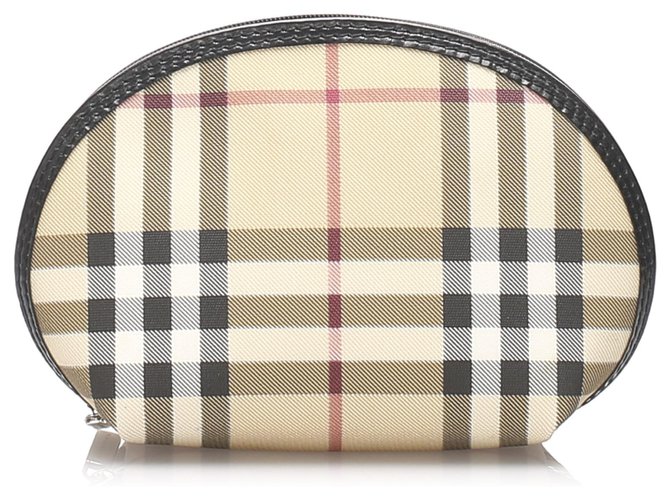 Burberry Brown House Check Canvas Pouch Multiple colors Light brown Leather Cloth Pony-style calfskin Cloth  ref.211144