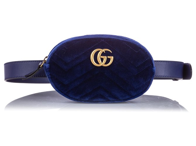 Riñonera Gucci Blue GG Marmont Velvet Azul Cuero Terciopelo Becerro Paño  ref.211165