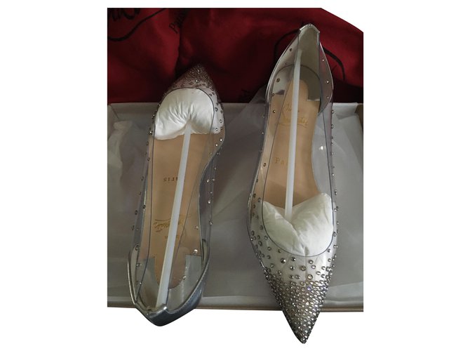 Christian Louboutin Degrastrass flat Silvery Leather Plastic  ref.211232