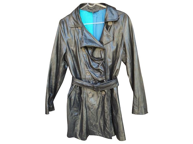 Paul Smith Leder Trenchcoat Größe XL Schwarz