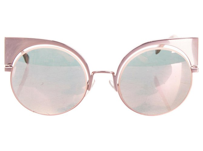 RRP €455 FENDI Round Cat Eye Sunglasses Flash Mirrored Lenses Made in Italy Pink Metal  ref.211254