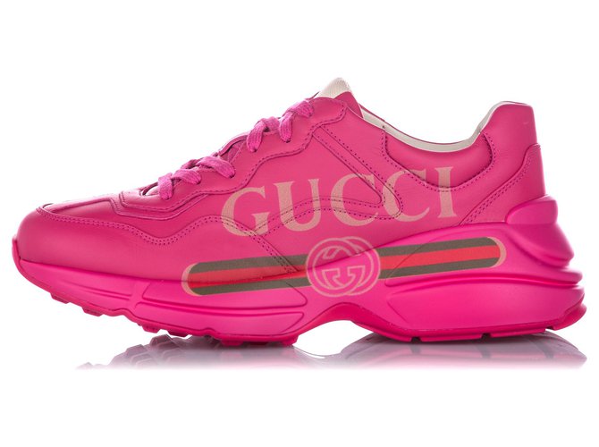 Sapatilha Gucci Pink Rhyton Logo em couro Rosa Multicor Plástico Bezerro-como bezerro  ref.211410