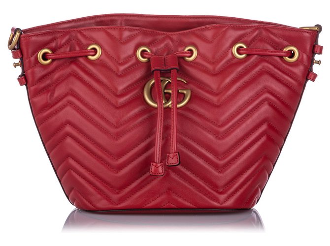 Gucci Red GG Marmont Bucket Bag Multiple colors Leather Cloth Pony-style calfskin Cloth  ref.211502