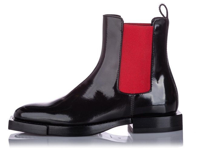 Alexander McQueen - Bottines Chelsea en cuir hybride noires Veau façon poulain Rouge  ref.211524